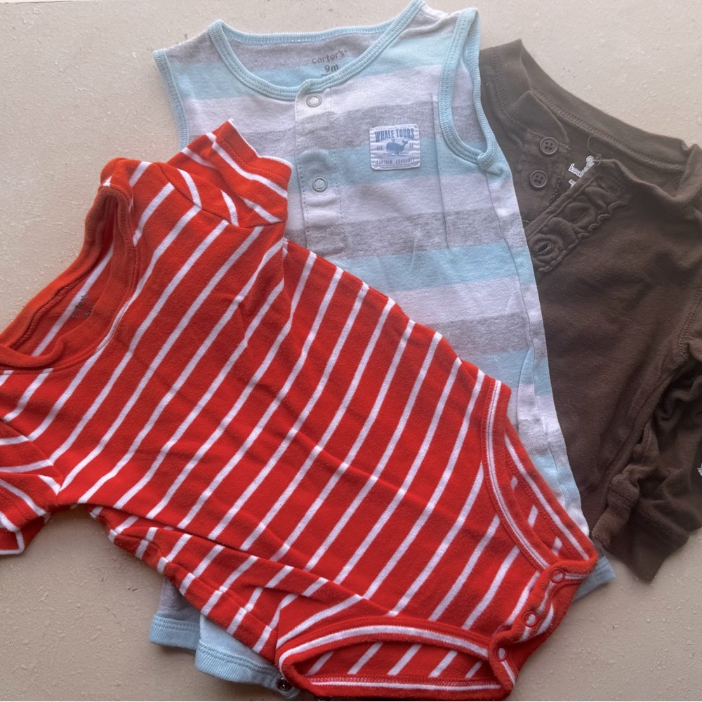 9m 3pk Striped Sleeveless Baby Rompers